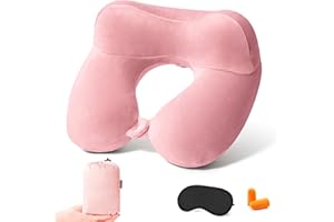 Anmerl Cuscino da Viaggio Gonfiabile Morbido Cuscino da Collo Portatile in Velluto con Borsa di Stoccaggio per Aereo Treno Auto Ufficio