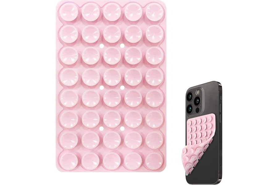 Seltureone 40 Grain Double Sided Silicone Suction Cup, Phone Suction Pad with Strong Adhesion, Silicone Grip for Selfies and Videos, Hands-Free Accessories for Phone Case - Light Pink