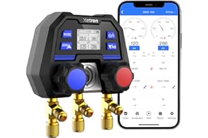 Xetron Manifold de Frigoriste Bluetooth, Manifold Gauge Réfrigérant Digital Mise à Jour OTA Manomètre de Pression Pour Climatisation Réfrigération CVC, Terminateur de Manomètre Mécanique DMG-10X