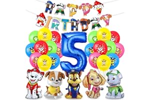 MENELOS Patrol Geburtstag Deko 5 Jahre, Paw Dog Luftballons Kindergeburtstag, Hund Patrol Dog Blau luftballon 5 Geburtstag, Paw Ballon Dekoration, Happy Birthday Banner für 5 jahre Dog Patrol Party