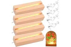 GOMETY 4 pezzi base a LED in legno, base in legno a LED, base luminosa a LED, con colori caldi, base in legno USB, base rettangolare illuminata in legno, per blocchi di vetro, cristalli in resina, ornamento