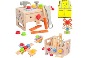 BALOBOO Montessori Toys for 3 Year Old Kids Tool Bench STEM Toys Age 3 Wooden Tool Box Sensory Toys for Autism Children Tool Kit Educational Construction Toys for 3 4 5 6 7 Year Olds Boys Girl