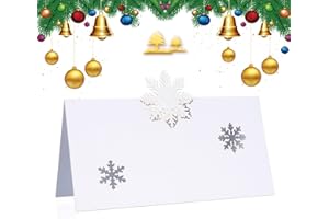 Homo Trends Christmas Place Cards for Table 50Pcs Name Snowflake Holders Wedding Card Party Decoration Metting Supplies, C-Snowflake White