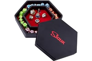 SIQUK Dice Tray with Lid Hexagonal Dice Holder Rolling Tray for DND RPG Table Games, Red