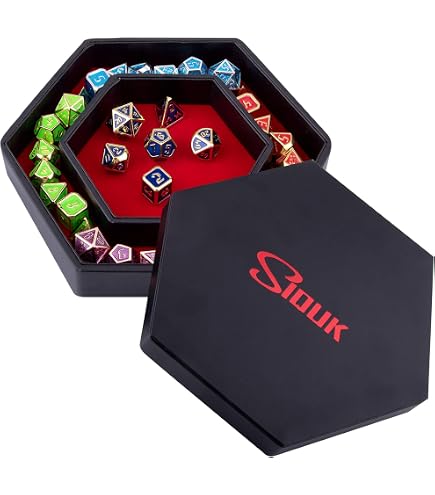 Set Di 7 Dadi In Metallo Poliedrici Con Strisce Luminose Al Buio - Per Giochi Di Ruolo Come Dungeons And Dragons (D4, D6, D8, D10, D12, D20) - Confezione Regalo