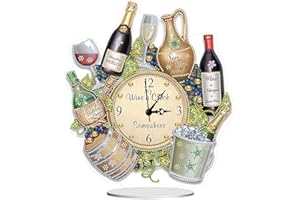 ENCOMAG DIY 5D Diamond Painting Clock Desktop Ornament Kits for Adults Silent Non Ticking Clock Diamond Art Wall Clock Rhinestone Painting Mosaic Art Crafts Home Wall Office School Decor (Ice Bucket Wine)