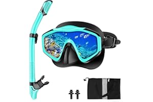 Immver Snorkel Set Adults, with Anti-Fog Panoramic View Snorkel Mask Made of Tempered Glass and Anti-Leak Dry Snorkel Tube, Diving Snorkeling Set for Adult and Youth
