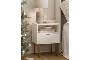 HEYZOEY® Bedside Cabinet with Drawer & Open Shelf, Modern Bedside Table, Side Table with Storage for Bedroom & Living Room (White, 30 x 40 x 56 cm)