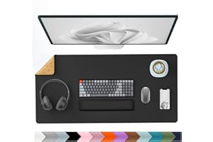 Aothia Tappetino per scrivania bifacciale ecologico in sughero e pelle 80 x 40 cm Tappetino per mouse Superficie liscia Morbida Facile da pulire Protezione per scrivania in pelle PU per ufficio (NERO)