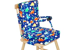 Kugooyi Sitzerhöhung Stuhl Dicken Booster Sitze Wasserdicht Mit Sicherheits Schnalle Anti Rutsch Boden Waschbar Weich Kinder Esstisch Rückenlehne Tragbare Reise Erhöhen Kissen(Double Dinosaurier Blau)