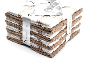 Penguin Home Premium Reusable Dish Cloth for Kitchen (12x12 Inches, Pack of 8 Tan) - Eco Friendly & Sustainable 100% Cotton Kitchen Dish Cloths & Rags Super Absorbent & Fast Drying