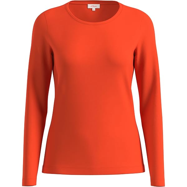 S.Oliver Damen Langarmshirt Mit Stehkragen – Orange, Slim Fit, Baumwollstretch