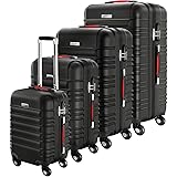 MONZANA® Set di Valigie 4pz ABS Rigide Trolley Bagaglio Viaggio Lucchetto Rotelle Nero