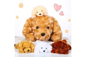 Skylety 5 Stück Welpen Kuscheltiere Mama Hundebauch mit 4 Niedlichen Plüschtier Hunde Spielzeug Kissen Weich und Kuschelig Stofftiere Welpen Sortiment für Geburtstag Weihnachten(Golden Retriever)