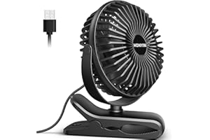HONYIN Mini USB Clip Fan, Clip and Desk Personal Fan with Sturdy Clamp, 720° Rotation, 3 Speeds Cooling Wind by USB Plug In, for Home, Office and Desk