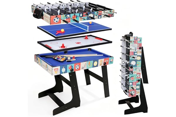 HLC Table Multijeux 4 en 1, Barre Rétractable Baby Foot Pliable