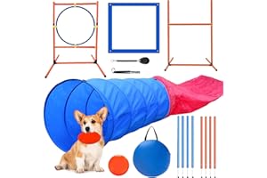 Kvittra Dog Agility Training Equipment Set, Dog Agility Course Backyard Set Dog Obstacle Course Play Kit with 2 Dog Jump, Hurdle, Blind and Standard Tunnel and Weave Poles for Indoor Outdoor Games