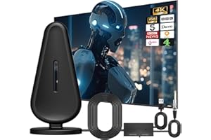 COOLFELL TV Aerial, Digital Indoor TV Aerial with 560+ Miles Range Reception, TV Antenna with Amplifier Signal Booster for Smart TV, 4K 1080P HD Local Channels Support All Television with 18ft Coaxial Cable