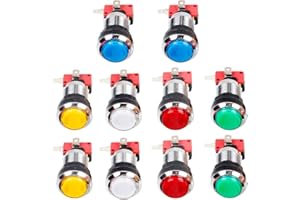 EG STARTS 10 boutons chromés LED avec micro-interrupteur d'interface 4,8 mm pour jeux vidéo d'arcade Mame Jamma pièces 12 V (chaque couleur de 2 pièces)