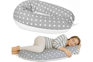 baby idea - Babysanity Cuscino Gravidanza per Dormire e Allattamento – Supporto per Neonato - Forma Ergonomica XXL - Federa Sfoderabile e Lavabile 100% Cotone – Made in Italy (Stelle Grandi Grigio)