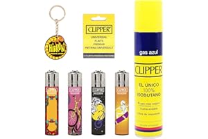 Clipper 4 Mecheros Encendedores Diversos Surtidos Bonitos Baratos,1 Carga Gas Encendedor Clipper 300 Ml,9uds De Piedra Clipper Y 1 Llavero Hibron Gratis 1-10003-1