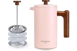 POLIVIAR 7379 POLIVIAR Stainless Steel French Press, Insulated Cafetiere, Stainless Steel Coffee Maker in Different Sizes 2 Cups to 8 Cup, Double Wall Coffee Press, Pink