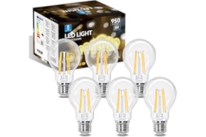 Aigostar - Bombilla LED E27 Edison, 8W Equivalente a 69W, Blanco Cálido 2700K, 950 Lúmenes, Bombilla LED Vintage Decorativa A60 de Filamento, No Regulable, Cristal Transparente, Pack 6