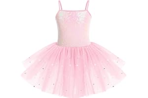 IBTOM CASTLE Niña Mallot de Ballet Tirantes Disfraz Bailarina Tutu Lentejuelas Gasa Maillot Gimnasia Ritmica Niña Leotardo Traje de Ballet