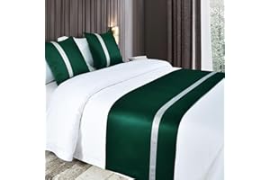 QRGMKL Silky Soft Bed Runners Solid Color Bed Scarf Bed Runner for Foot of Bed Contrast Color Bedspread Hotel Bedding Protector-Dark Green||240X50cm for 1.8m Bed