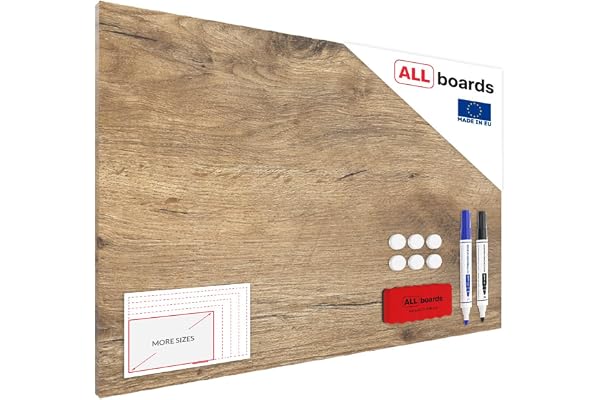 ALLboards Tableau Magnétique en Métal Motif Bois 60x40cm, MetalBoards pour tout type d'Aimants