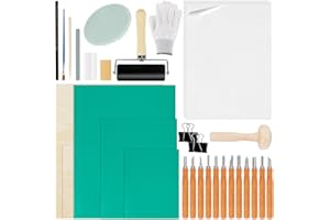 JABNOW 57 Stück Linolschnitt Set linolschnitt werkzeug mit Linoleum Platten, Bildhauerwerkzeugen, Pauspapieren und Mischblock für Stempelschnitzerei Druckgrafik