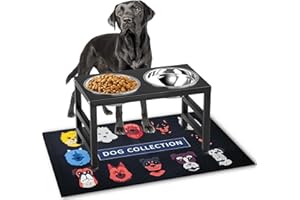ADENGL Raised Dog Bowl Stand Metal for Dogs, More Stable Raised Dog Bowls with Leakproof Mat, Dog Food and Water Bowls 10 Inch (1200ml - Stainless Steel Bowls, Mat - 40x60cm)