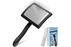 WOPQAEM Slicker Brush for Dogs, Long Pin Dog Grooming Brush for Goldendoodles, Poodles, Doodles, Includes Pet Comb & Undercoat Rake, Perfect for De-Shedding, Dematting & Reducing Tangles. Large, Black