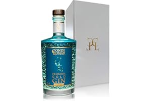 CL CONDE LUMAR CONDE LUMAR - Coffret Gin Premium Bleu - Feuille d'Or 23 Carats - Gin Tonic Cadeau Pour Homme & Femme - Agrumes de la Méditerranée - Premium Liqueur Cadeau - Avec Certificat d'or 40% 70 cl