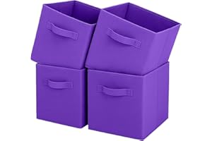 Boîte de rangement Pinkgarden, cube de rangement en tissu pliable avec poignées pour la maison, la chambre des enfants, le placard et l'organisation des jouets, lot de 4, 26,7 x 26,7 x 27,9 cm, violet