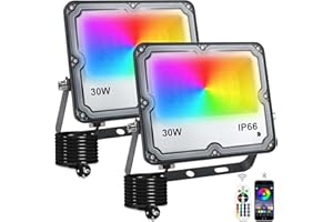 Indmird Faretto LED RGB Esterno 30W, Faro LED Esterno IP66 Impermeabile Proiettori LED, Faretti RGB con Controllo APP Bluetooth e Timer, Luce d'Atmosfera RGB per Festa Natale Giardino Corridoio
