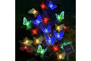 Guirlande Lumineuse Solaire Extérieure - EAAERR 12LED Guirlandes lumineuses papillon 8 Modes Étanche Lumière Solaire Exterieur pour jardin, balcon, arbres, mariage, fêtes, Noël
