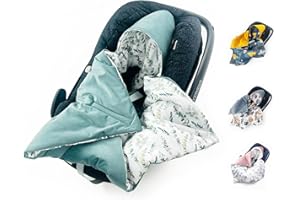 BABEES© Wattierte Winter Einschlagdecke mit Füllung für Babyschale Autositz 80x80 cm universal, Übergangszeit Herbst, Warme Babydecke für Kinderwagen Babytragen Babybett Velvet Eucalyptus