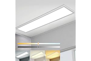 OMDEKOR Lampa sufitowa LED ściemniana 120 x 30 cm z funkcją pamięci, 40 W 2700 K-6500K ultracienki panel prostokątny z pilotem, bardzo jasne światło nadaje się do biura kuchni garażu warsztatu piwnicy