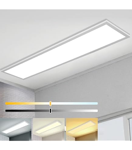 Omdekor Led-plafondlamp, 120 x 30 cm, ultradun aluminium paneel met afstandsbediening, dimbare lamp, instelbare kleurtemperatuur (2700 K - 6500 K), verlichting voor woonkamer, slaapkamer, badkamer