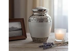 eSplanade Biały Mosiądz Kremacyjna Urna Pamiątkowa - Metalowy Pojemnik Słoik Garnek | Urna Pogrzebowa - 15 cm