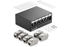 deleyCON Panneau de Brassage 6 Ports Kit Panneau de Distribution 1U + 6x RJ45 Modules Keystone Jack STP CAT6a Compatibles avec Câble Fixes CAT5 CAT6 CAT6a CAT7 Câbles Réseau Ethernet LAN DSL- Noir