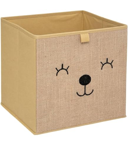 Cestino Con Pompon In Juta Atmosphera - 29x29cm, Per Bambini E Decorazione