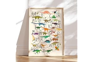 MeinBaby123® ABC Dino Poster per cameretta dei bambini, DIN A2, poster di dinosauro, poster educativo dell'alfabeto, poster da parete Premium (Dino ABC Poster,2)