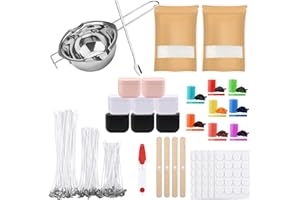 ALLAVA Kerzenherstellungsset zum Selbermachen – Wachs 1 kg – 8 Dosen – 480 ml Topf – Dochte – Aufkleber – Dochthalter – Set für Erwachsene