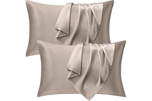 Seiwohl Satin Pillowcase 2 Pack - Soft as Silk Pillowcases for Hair and Skin Taupe Pillow Cases for sleeping, Cooling Pillow cases with Envelope Closure, Standard Size 50x75 cm