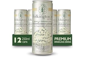 Folkington's Elderflower Soft Drink Pressé, 12 Cans, Gently Sparkling, Great Cocktail and Gin Mixer, 250 ml - Pack of 12