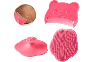 Aolso Peigne à Cheveux pour Bébé, 2pcs Peigne pour Bébé, Arc de Forme Brosse à Cheveux, Brosse de bain pour bébé, brosse de tête de berceau pour bébé, brosse de massage en silicone pour Bébé(Rose)