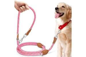 PETCOOZ Training Lead for Dogs, 3M Adjustable Double Ended Dog Lead for Medium Large Dogs, Professional Reflective Stop Pulling Control Leash, Hands Free Dog Leads for Running Walking Camping, Pink