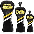 Golf Headcovers Golf Club Head Covers May The Course Be with You Style Elegant Embroidery Premium Leather Driver Fairway(FW) Wood Hybrid(UT) with Number Tags, Golf Mallet Putter Cover
